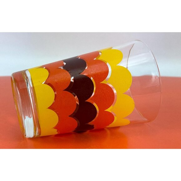 Vintage 70s water glass tumbler, groovy orange yellow brown wave print, Italy - Picture 4 of 8